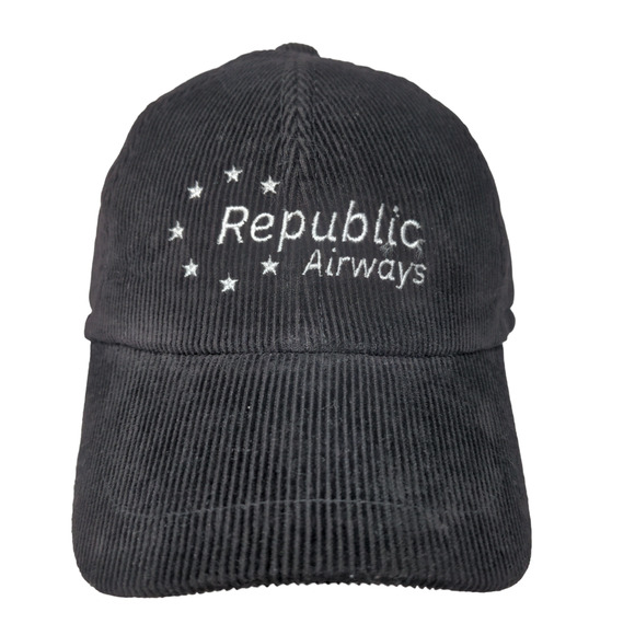 Republic Airways Men's Corduroy Fitted Hat Black Size 57CM Embroidered Logo - Picture 1 of 13